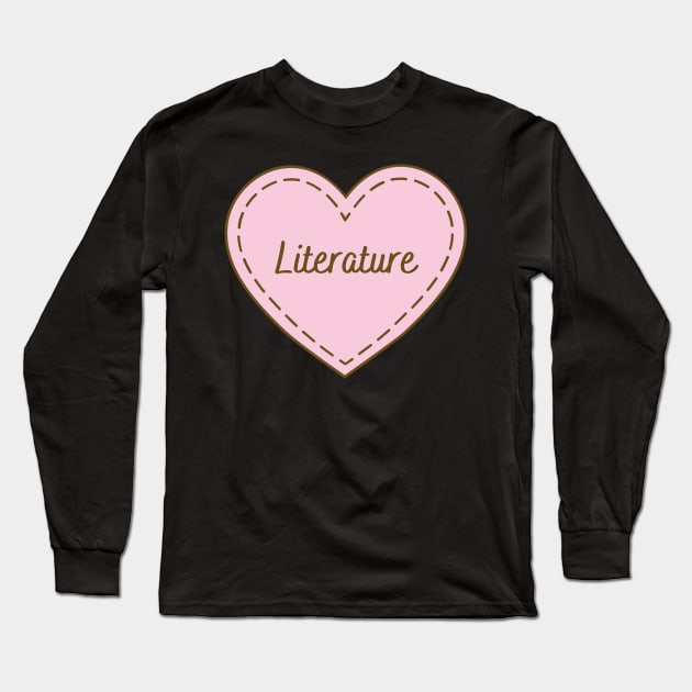 I Love Literature Simple Heart Design Long Sleeve T-Shirt by Word Minimalism